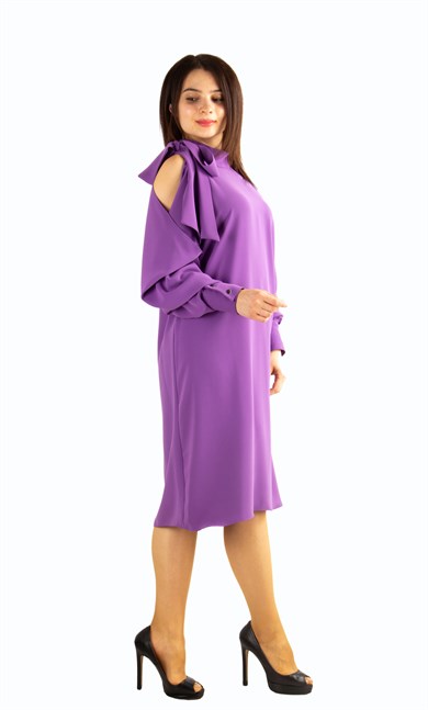 Tie Cold Shoulder Big Size Dress - Purple