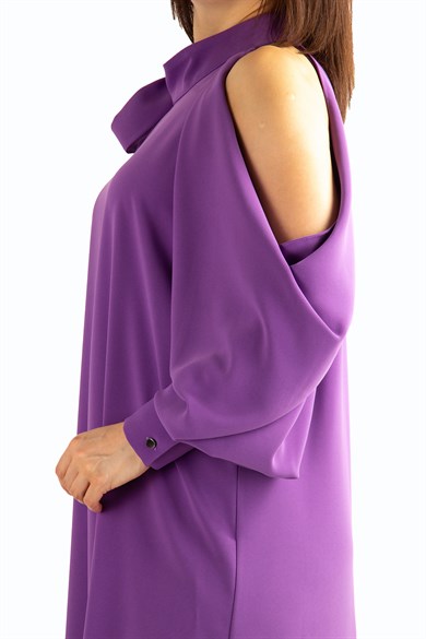 Tie Cold Shoulder Big Size Dress - Purple