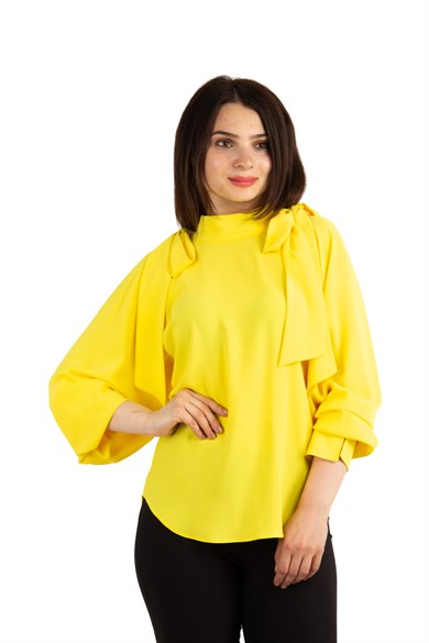 Tie Cold Shoulder Blouse - Yellow