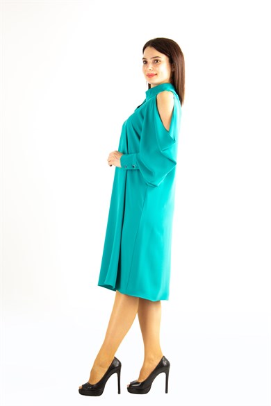Tie Cold Shoulder Dress - Benetton Green