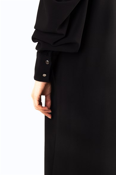 Tie Cold Shoulder Dress - Black