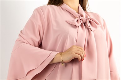 Tie Neck Bell Sleeves Big Size Blouse