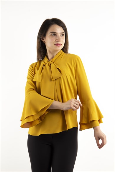 Tie Neck Bell Sleeves Blouse