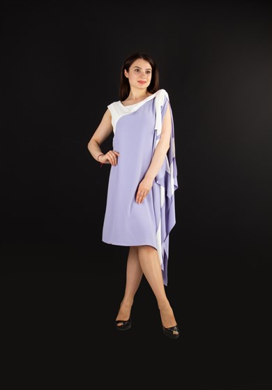Tie Shoulder Off Shoulder Asymmetric Dress - Lilac