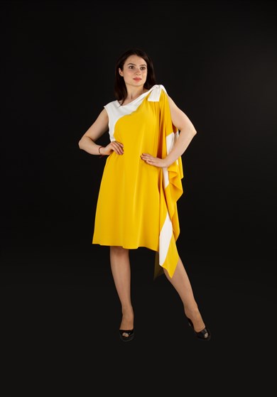 Tie Shoulder Off Shoulder Asymmetric Dress - Yellow