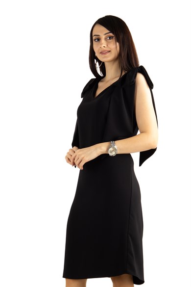 Tie Shoulder Sleeveless Dress - Black