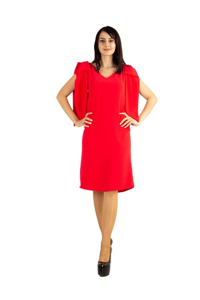 Tie Shoulder Sleeveless Dress - Red