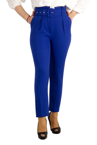 Trousers With Matching Belt Casual Formal Office Pants For Ladies - Saxe