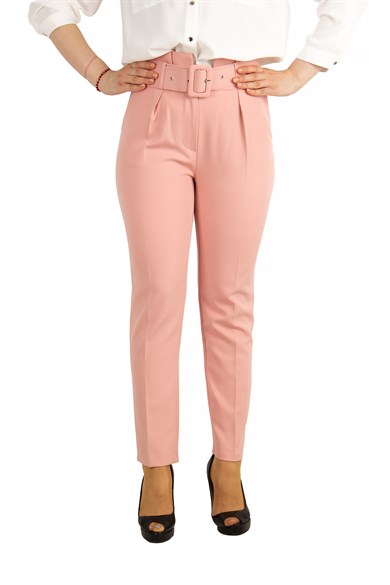 Trousers With Matching Belt Casual Formal Office Pants For Ladies - Powder