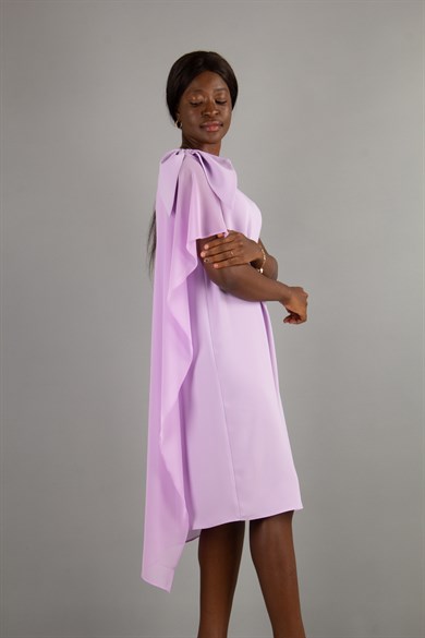 Tulle Cape Elegant Dress - Lilac