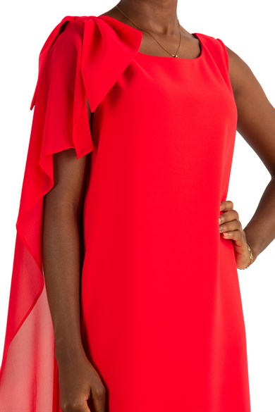 Tulle Cape Elegant Dress - Red