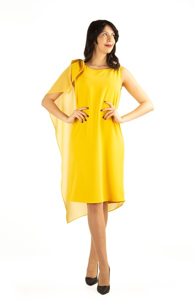 Tulle Cape Elegant Dress - Yellow