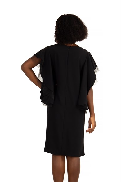 Tulle Frill Short Sleeve Dress - Black