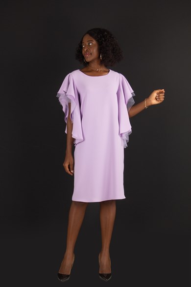 Tulle Frill Short Sleeve Dress - Lilac
