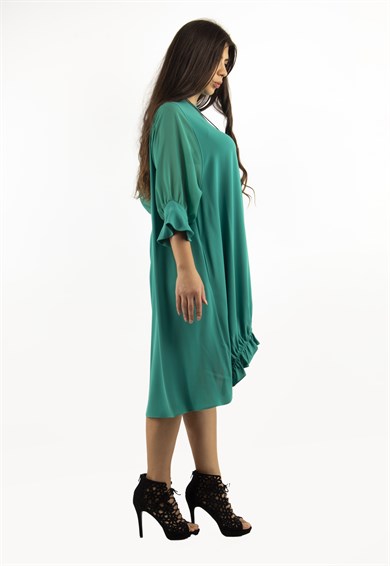 Tulle Sleeve Oversize Dress - Benetton Green