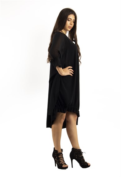 Tulle Sleeve Oversize Dress - Black