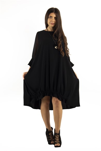 Tulle Sleeve Oversize Dress - Black