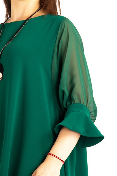 Tulle Sleeve Oversize Dress - Emerald