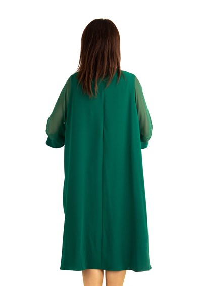 Tulle Sleeve Oversize Dress - Emerald
