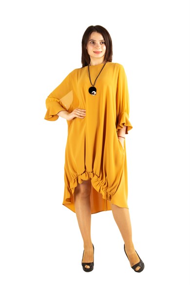 Tulle Sleeve Oversize Dress - Mustard