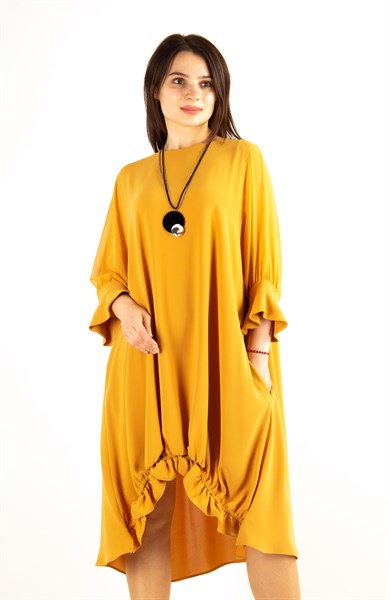 Tulle Sleeve Oversize Dress - Mustard