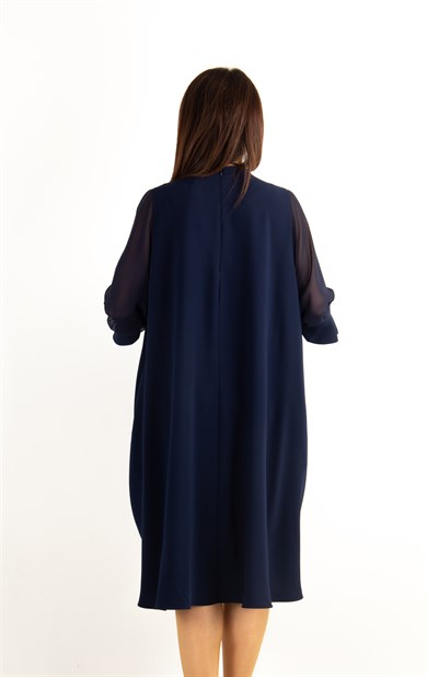 Tulle Sleeve Oversize Dress - Navy Blue