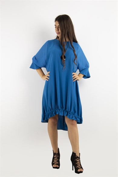 Tulle Sleeve Oversize Dress - Petrol Blue