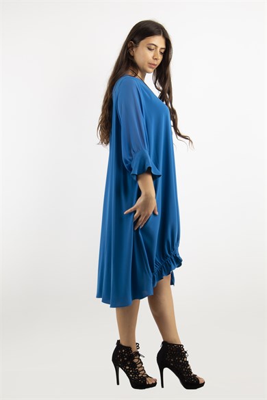 Tulle Sleeve Oversize Dress - Petrol Blue