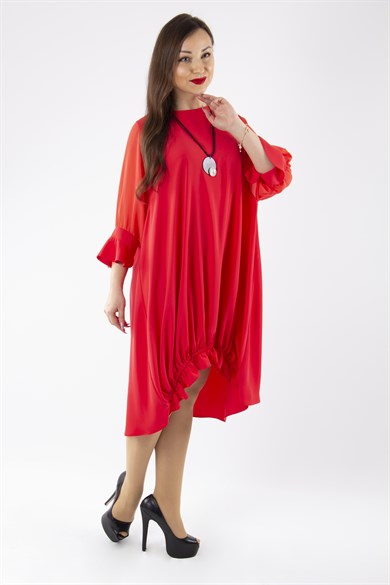 Tulle Sleeve Oversize Dress - Red