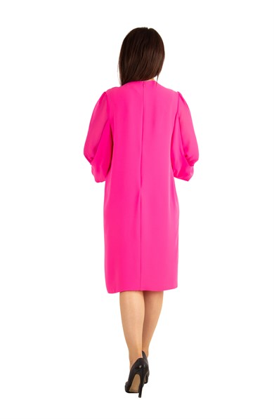 Tulle-Sleeve Plain Midi Big Size Dress