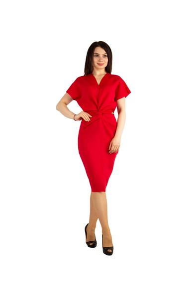 Twist Front Scuba Dress - Red