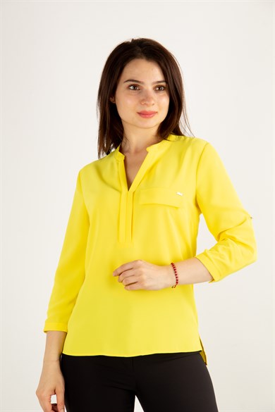 V Neck Classic Blouse - Yellow