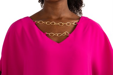 V-Neck Dress With Chain Detail on Neck and Back - Fuchsia