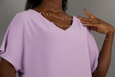V-Neck Dress With Chain Detail on Neck and Back - Lilac