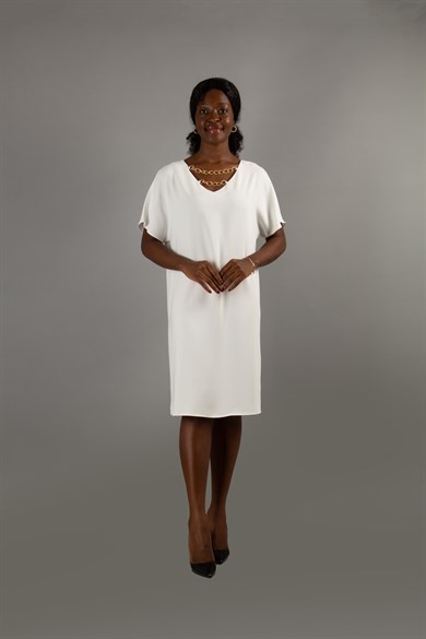 V-Neck Dress With Chain Detail on Neck and Back - White