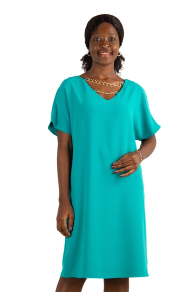 V-Neck Dress With Chain Detail on Neck and Back