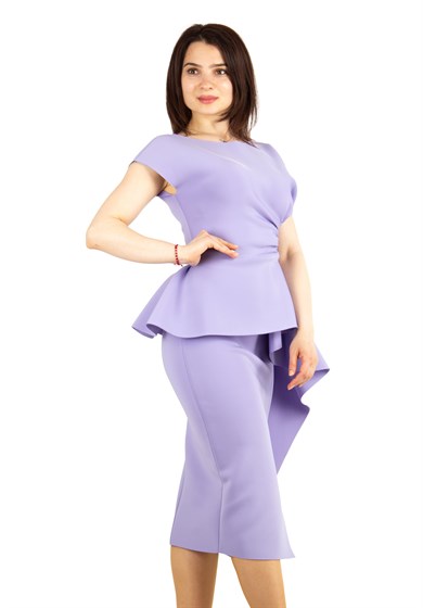 Waist Twisted Peplum Scuba Big Size Dress - Lilac