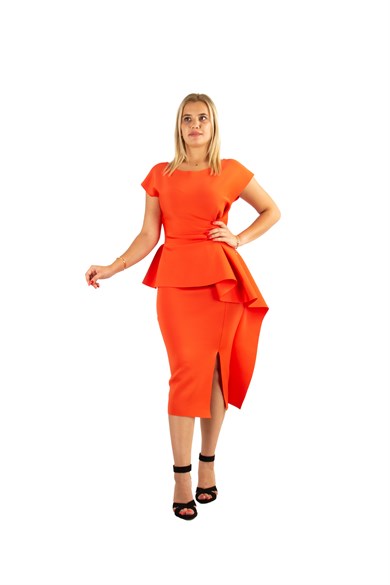 Waist Twisted Peplum Scuba Big Size Dress - Orange