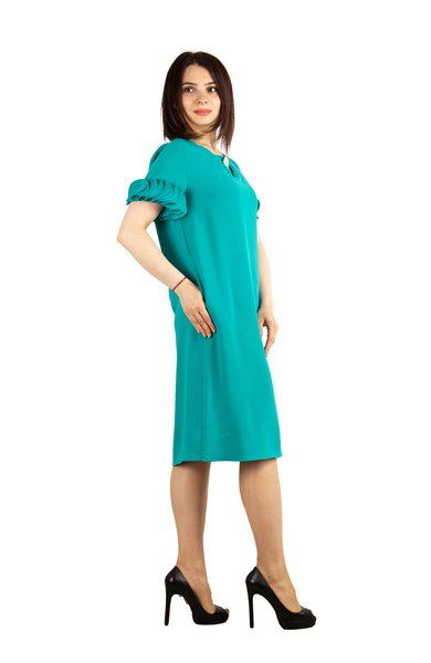 Wavy Short Sleeves Big Size Dress - Benetton Green