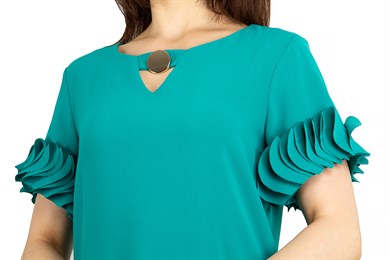 Wavy Short Sleeves Big Size Dress - Benetton Green