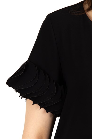 Wavy Short Sleeves Big Size Dress - Black