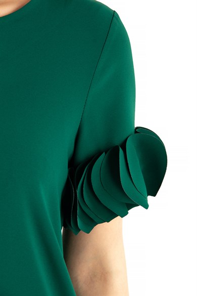 Wavy Short Sleeves Big Size Dress - Emerald Green