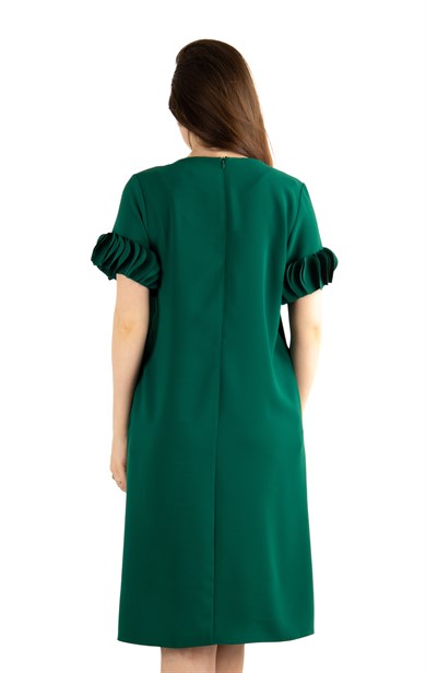Wavy Short Sleeves Big Size Dress - Emerald Green