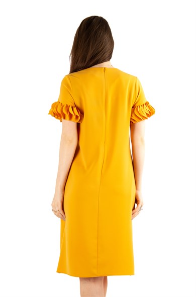 Wavy Short Sleeves Big Size Dress - Mustard