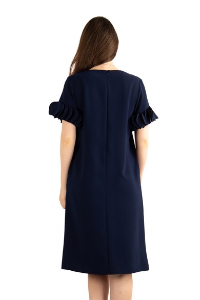 Wavy Short Sleeves Big Size Dress - Navy Blue