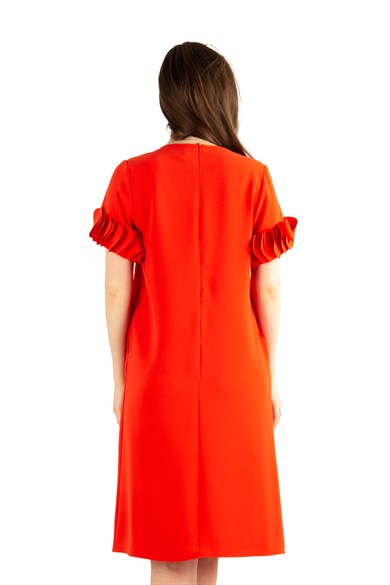 Wavy Short Sleeves Big Size Dress - Orange