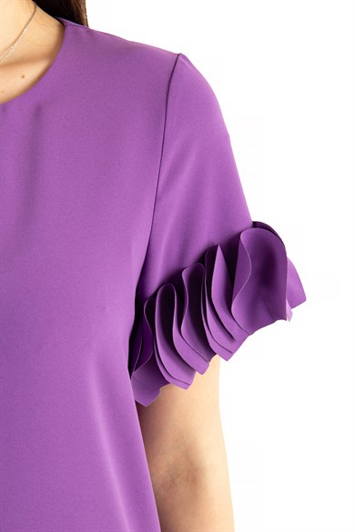 Wavy Short Sleeves Big Size Dress - Purple