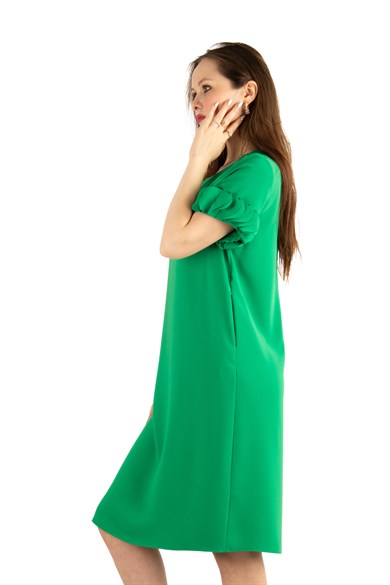 Wavy Short Sleeves Dress - Grass Green