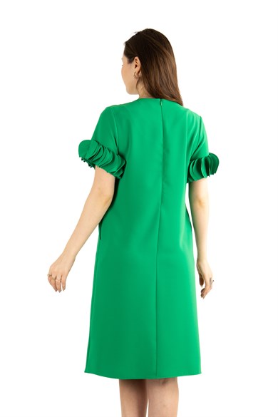 Wavy Short Sleeves Dress - Grass Green