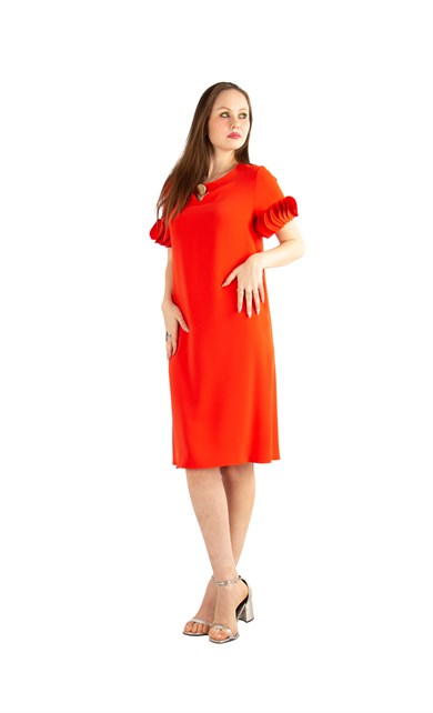 Wavy Short Sleeves Dress - Orange